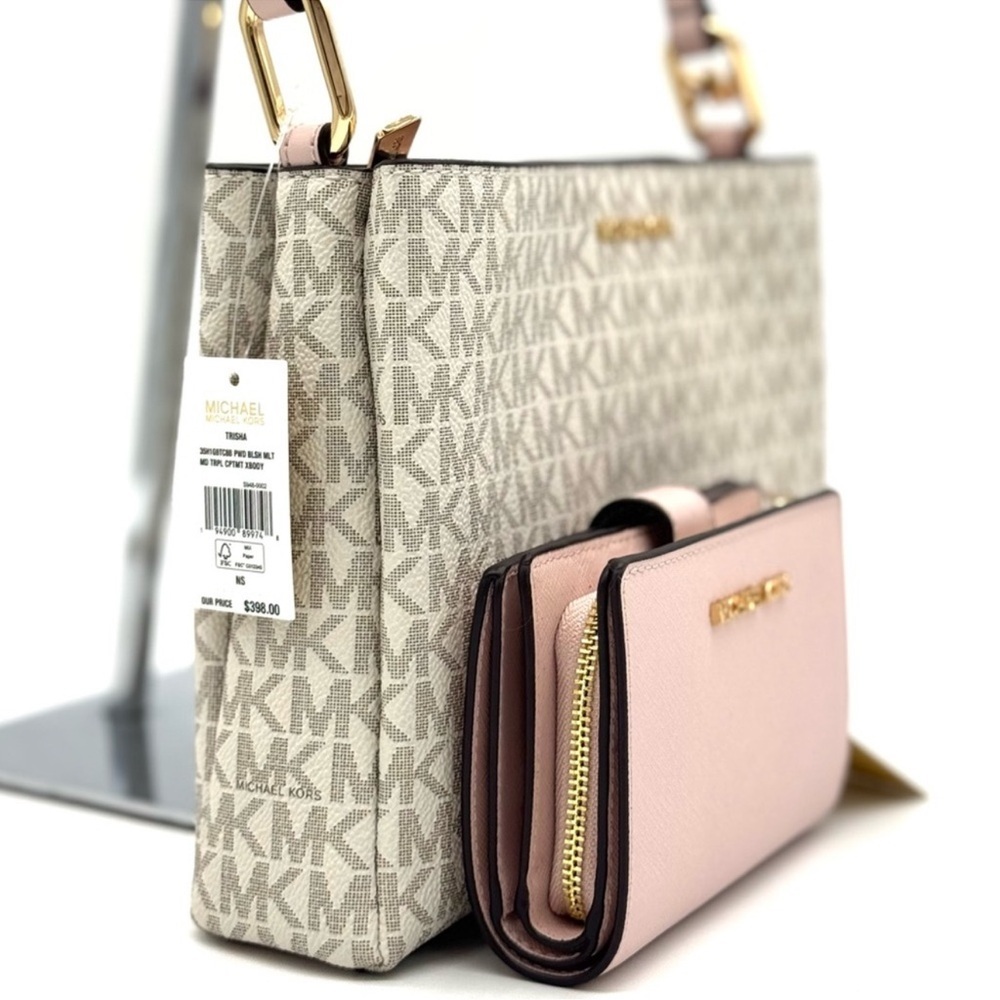 Michael Kors Trisha Triple Compartment Crossbody Bag & Bifold Zip Chain Wallet - Picture 4 of 13